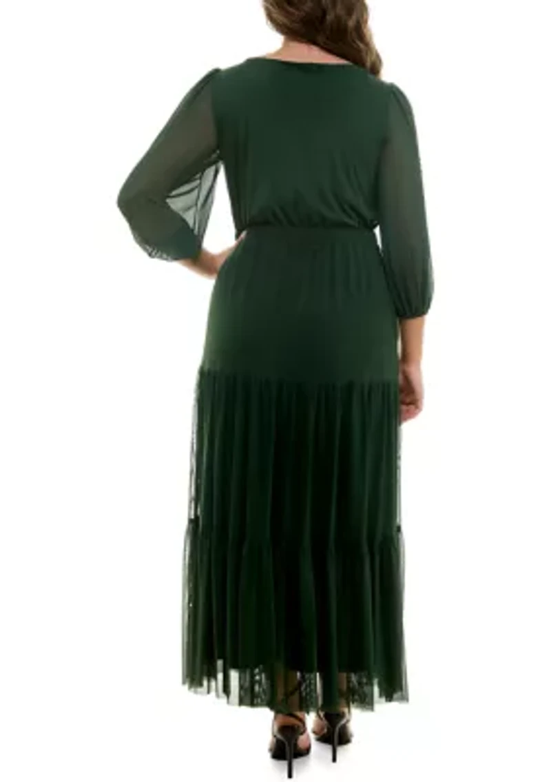 Plus Long Sleeve Tiered Dress