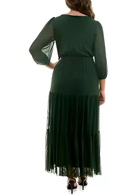 Plus Long Sleeve Tiered Dress