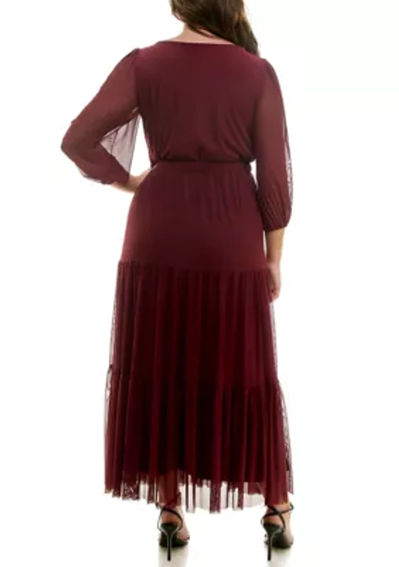 Plus Long Sleeve Tiered Dress