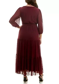 Plus Long Sleeve Tiered Dress
