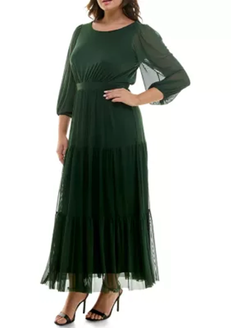 Plus Long Sleeve Tiered Dress