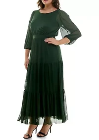 Plus Long Sleeve Tiered Dress