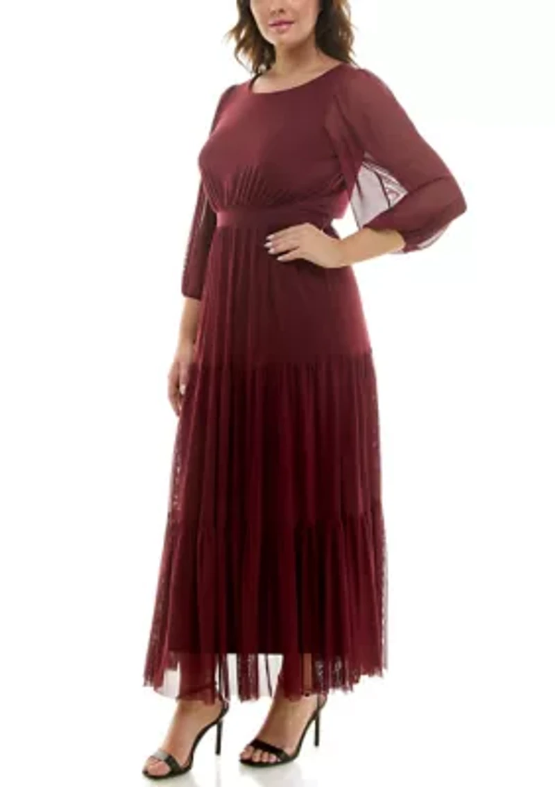 Plus Long Sleeve Tiered Dress