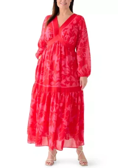 Plus Inverted V Neck A Line Dress