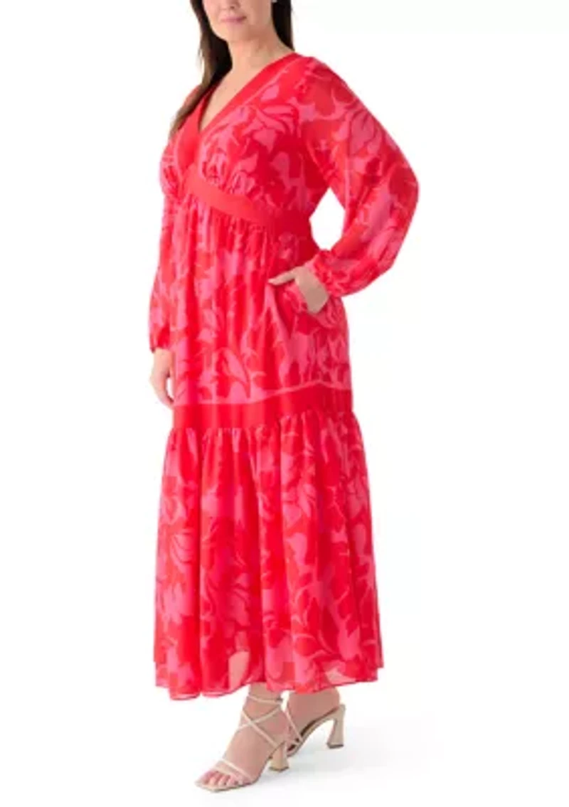 Plus Inverted V Neck A Line Dress