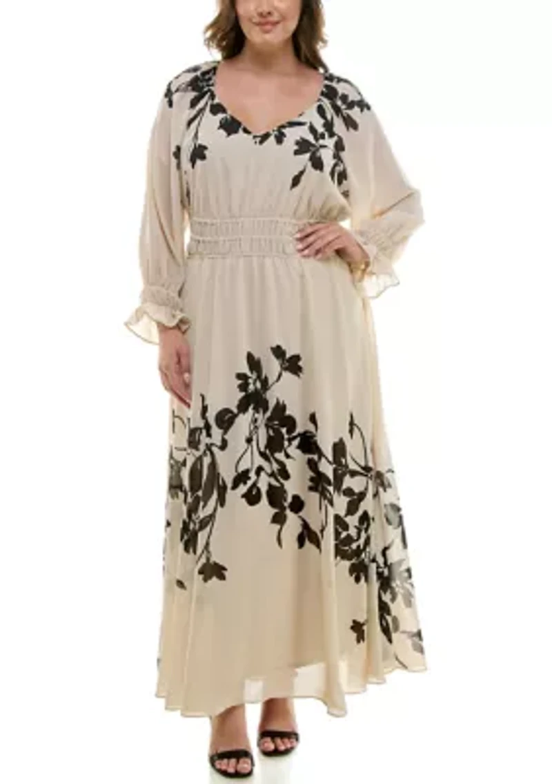 Plus V-Neck Peasant Sleeve Dress