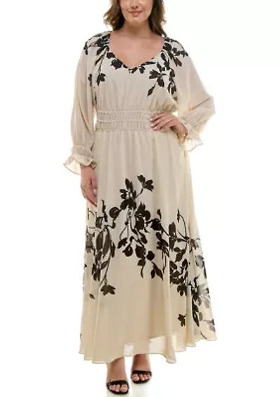 Plus V-Neck Peasant Sleeve Dress