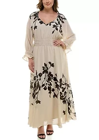 Plus V-Neck Peasant Sleeve Dress