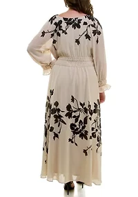 Plus V-Neck Peasant Sleeve Dress