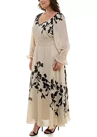 Plus V-Neck Peasant Sleeve Dress