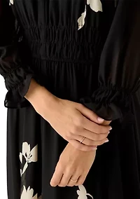 Women's Long Sleeve V-Neck Floral Print Maxi Dress