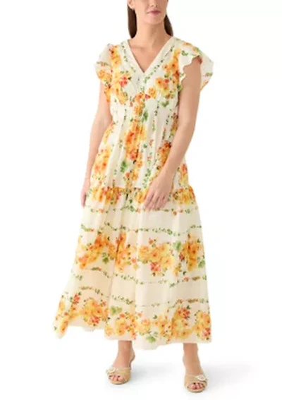 Women's Cap Sleeve V-Neck Floral Fit and Flare Dress