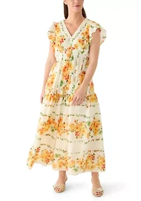 Women's Cap Sleeve V-Neck Floral Fit and Flare Dress
