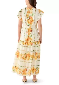 Women's Cap Sleeve V-Neck Floral Fit and Flare Dress