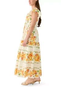 Women's Cap Sleeve V-Neck Floral Fit and Flare Dress