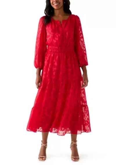 Women's Long Sleeve Solid Chiffon Maxi Dress