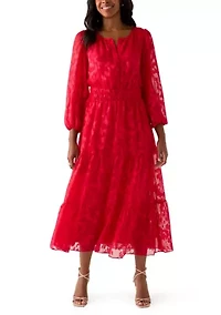 Women's Long Sleeve Solid Chiffon Maxi Dress