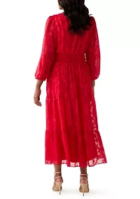 Women's Long Sleeve Solid Chiffon Maxi Dress