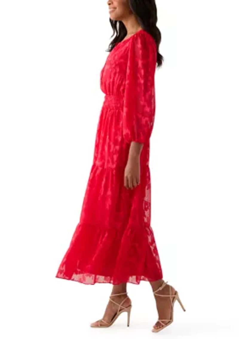 Women's Long Sleeve Solid Chiffon Maxi Dress