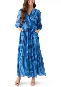 Women's 3/4 Sleeve V-Neck Floral Maxi Dress
