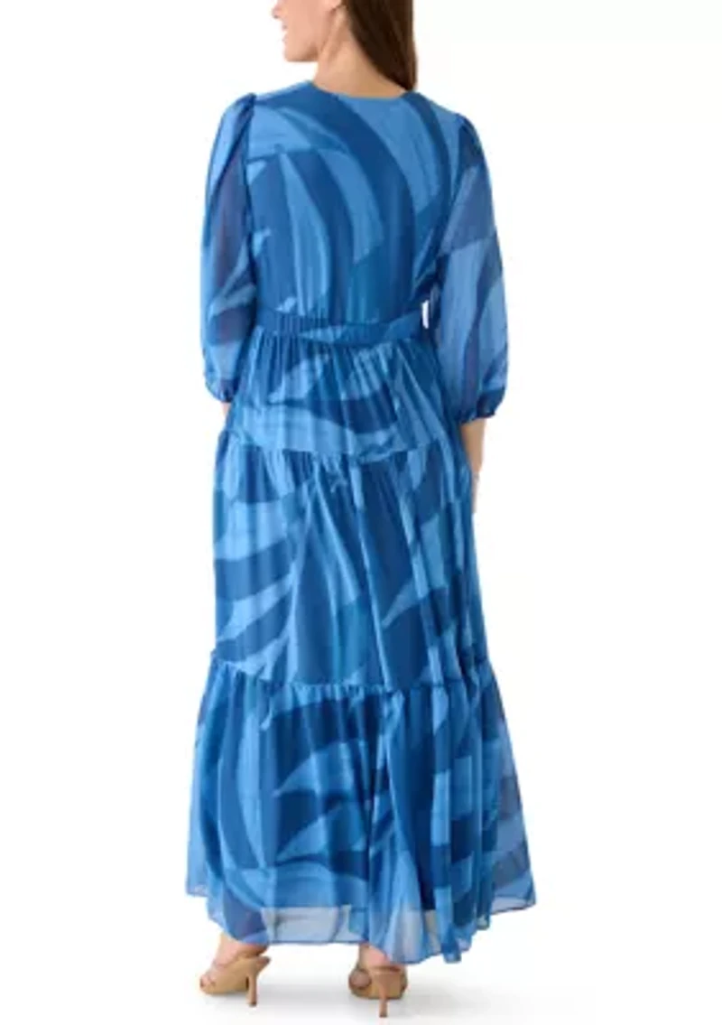 Women's 3/4 Sleeve V-Neck Floral Maxi Dress