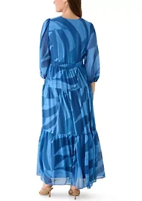 Women's 3/4 Sleeve V-Neck Floral Maxi Dress