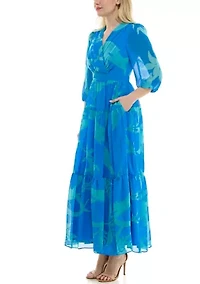 Women's 3/4 Sleeve V-Neck Floral Maxi Dress