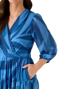 Women's 3/4 Sleeve V-Neck Floral Maxi Dress