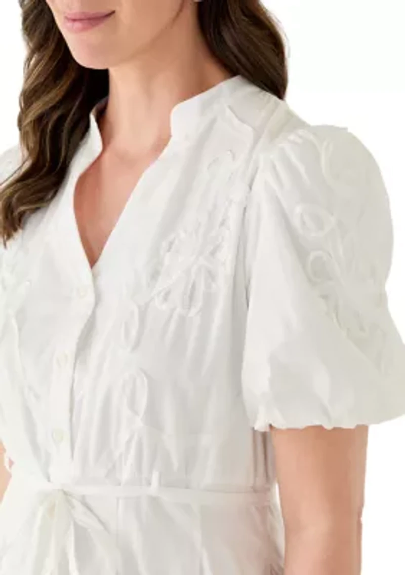 Women's Button Front Soutache Shirt Dress