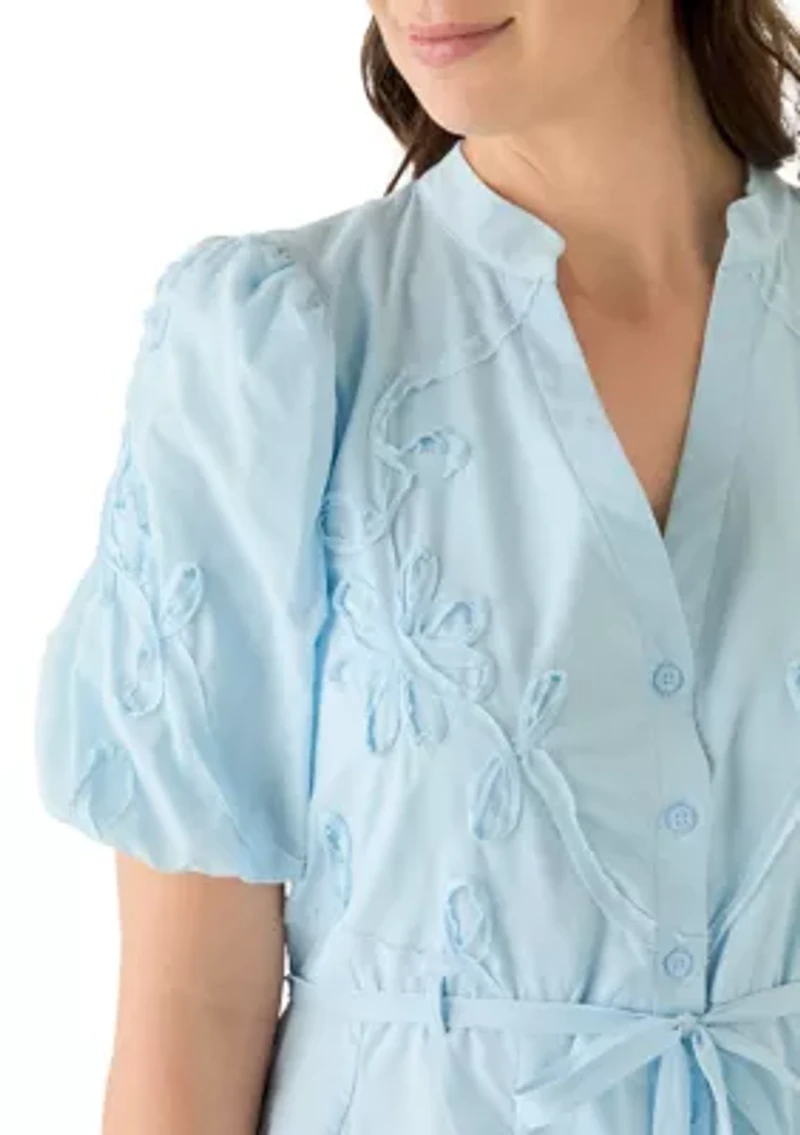 Women's Button Front Soutache Shirt Dress