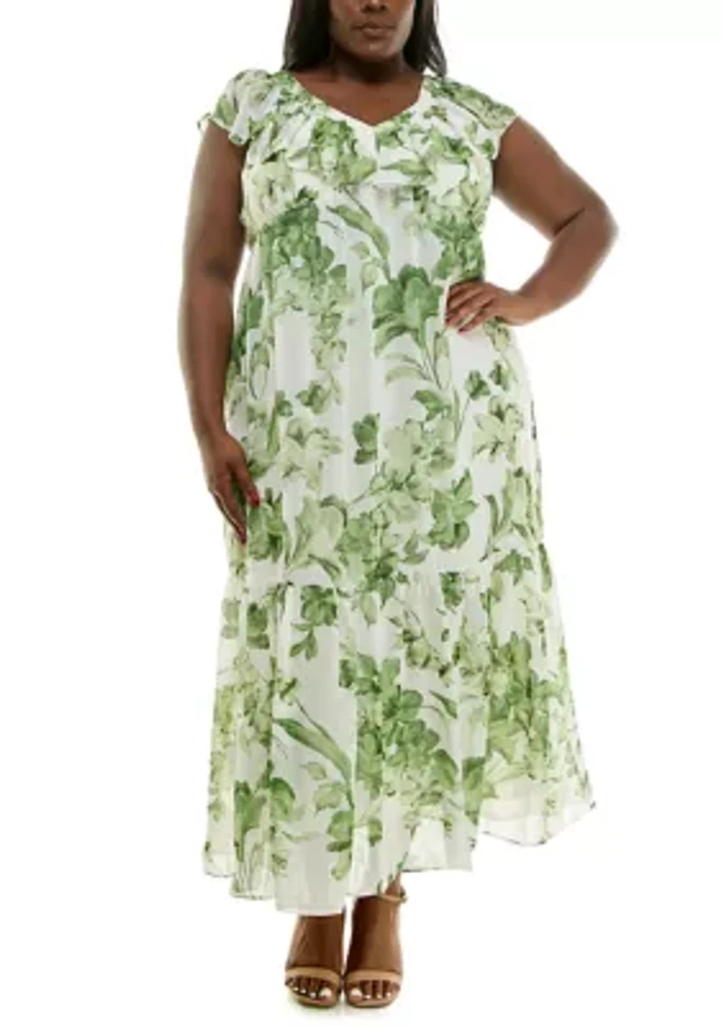 Plus Ruffle V-Neck Dress