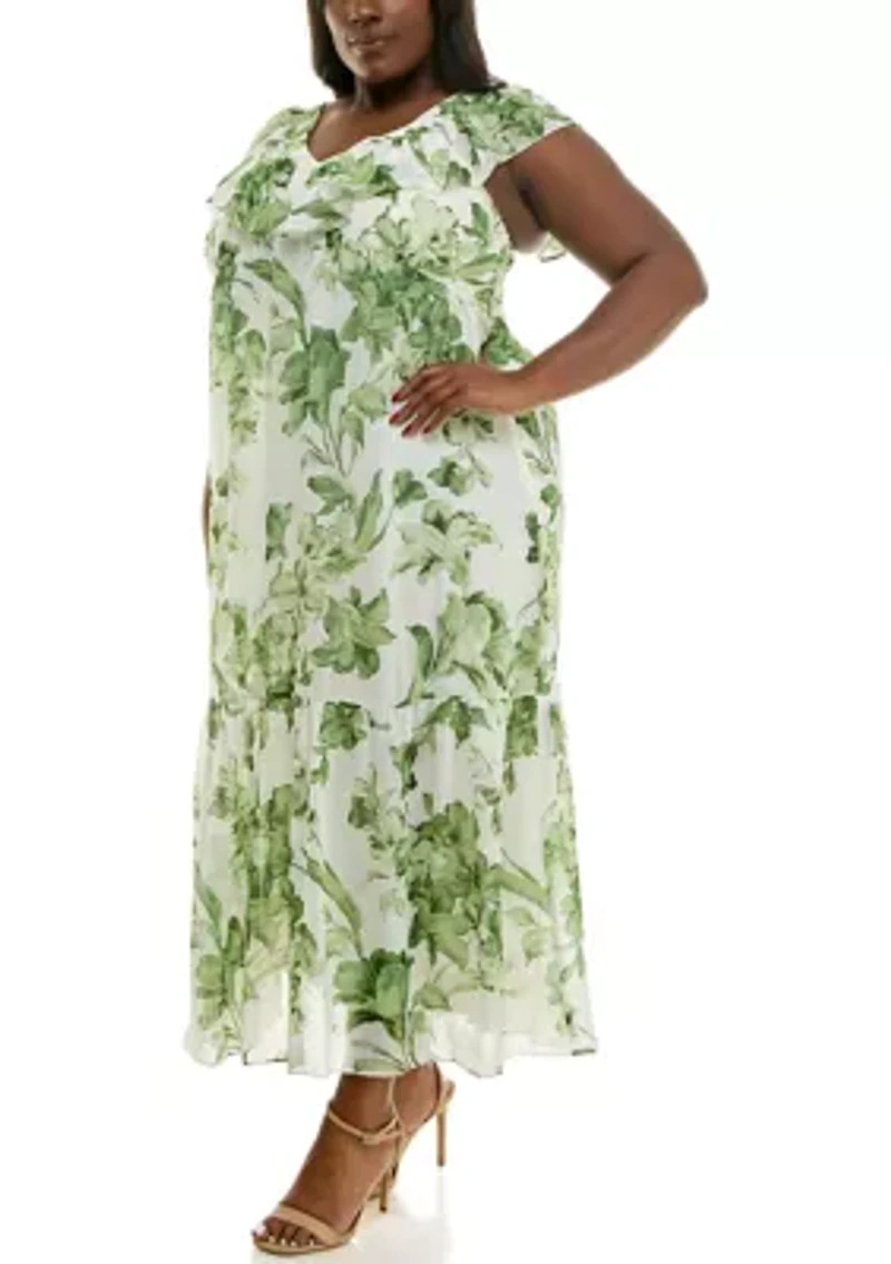 Plus Ruffle V-Neck Dress