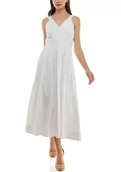 Women's V-Neck Pleated Dress