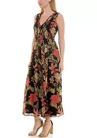 Women's Printed V-Neck Smocked Dress