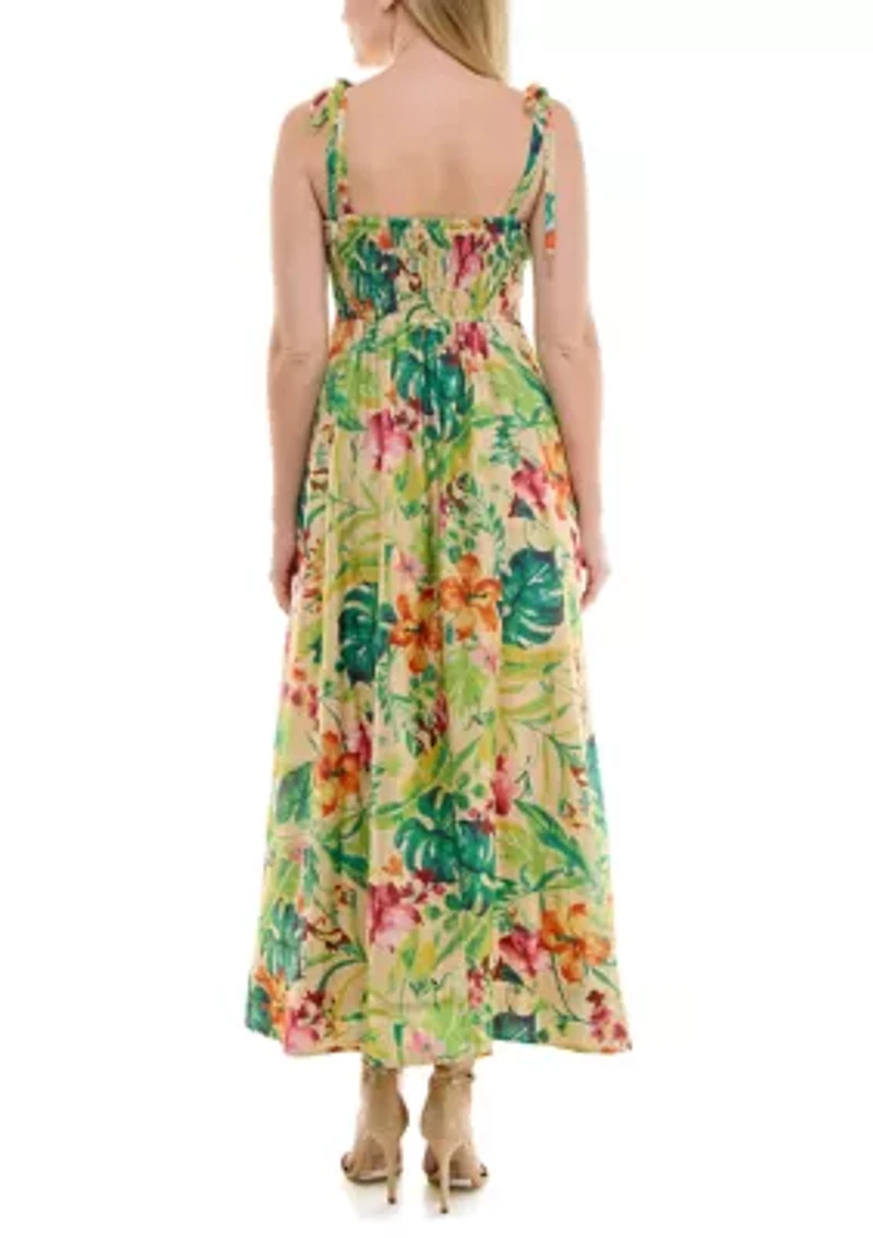 Women's Pleated Tropical Square Neck Dress