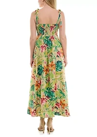 Women's Pleated Tropical Square Neck Dress