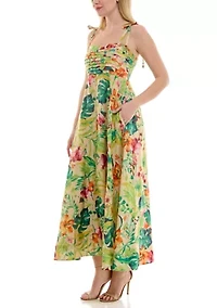 Women's Pleated Tropical Square Neck Dress