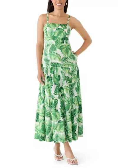 Women's Sleeveless Tropical Leaf Midi Dress