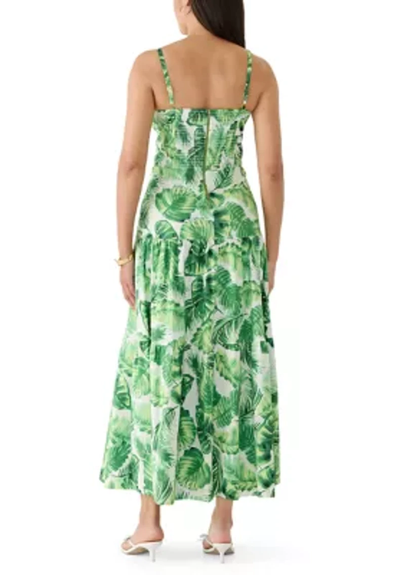 Women's Sleeveless Tropical Leaf Midi Dress