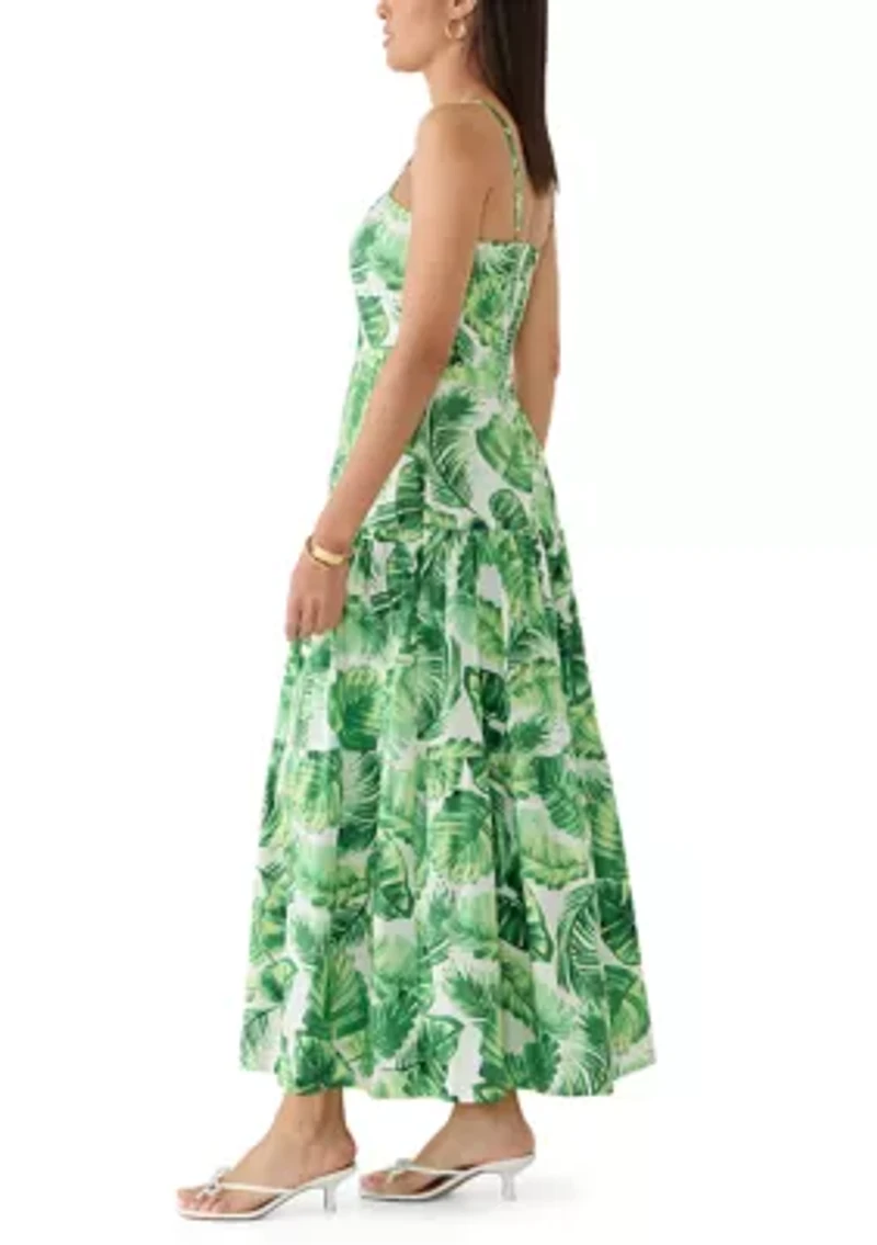 Women's Sleeveless Tropical Leaf Midi Dress