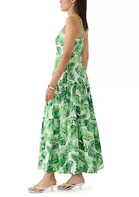 Women's Sleeveless Tropical Leaf Midi Dress