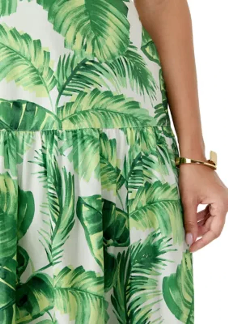 Women's Sleeveless Tropical Leaf Midi Dress