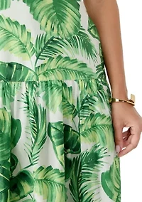 Women's Sleeveless Tropical Leaf Midi Dress