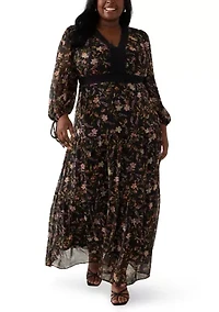 Plus Tiered Floral A-Line Dress