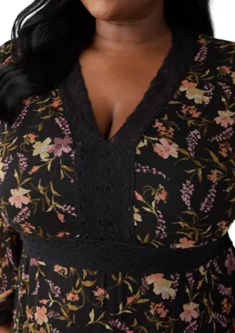 Plus Tiered Floral A-Line Dress