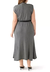 Plus Belted Mock Neck Fit & Flare Dress