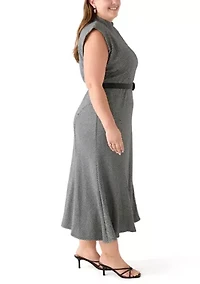 Plus Belted Mock Neck Fit & Flare Dress