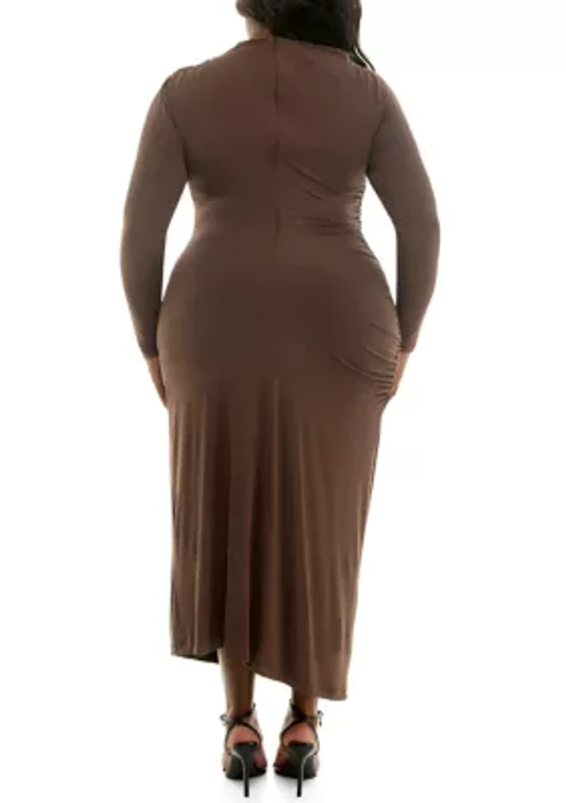 Plus Asymmetrical Ruched Midi Dress
