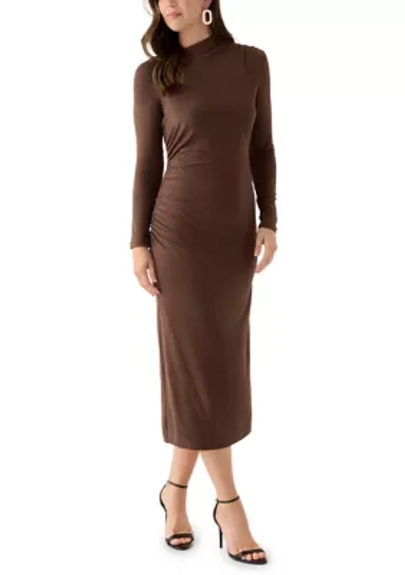 Women's Asymmetrical Ruched Midi Dress