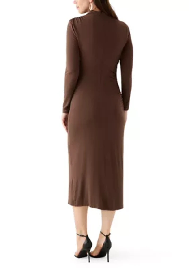 Women's Asymmetrical Ruched Midi Dress